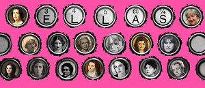 Imagen cartel Escritoras teclas de máquina de escribir de Leer.es con fondo rosa 